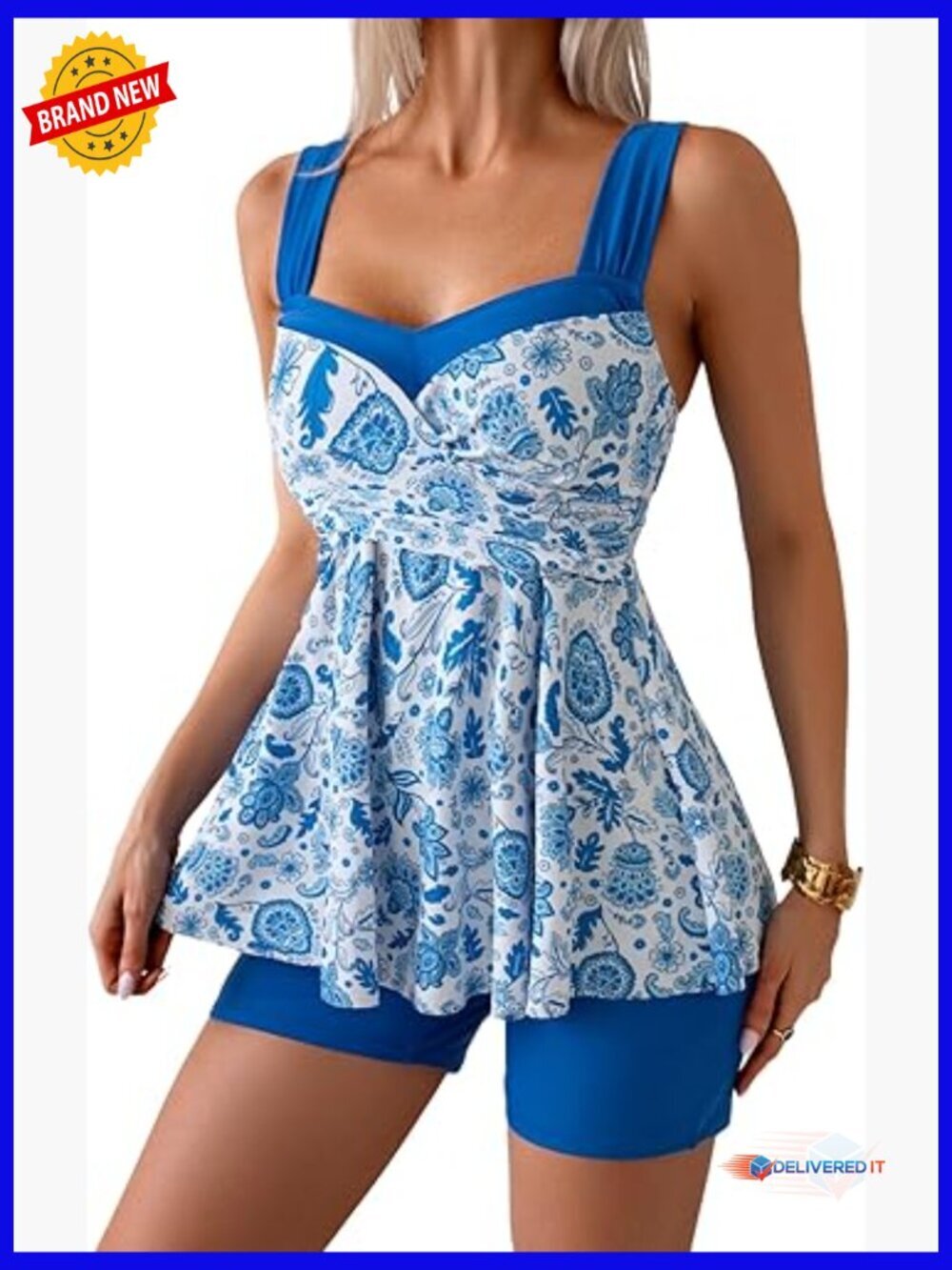 Tankini Swimsuits Tummy Control Two Piece Modest Bathing Suit Floral Skirt Top